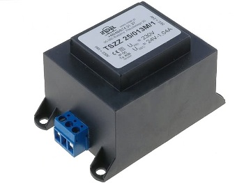 Transformatorius korpuse 230V/24V 1.25A su kontaktinėmis kaladėlėmis INDEL