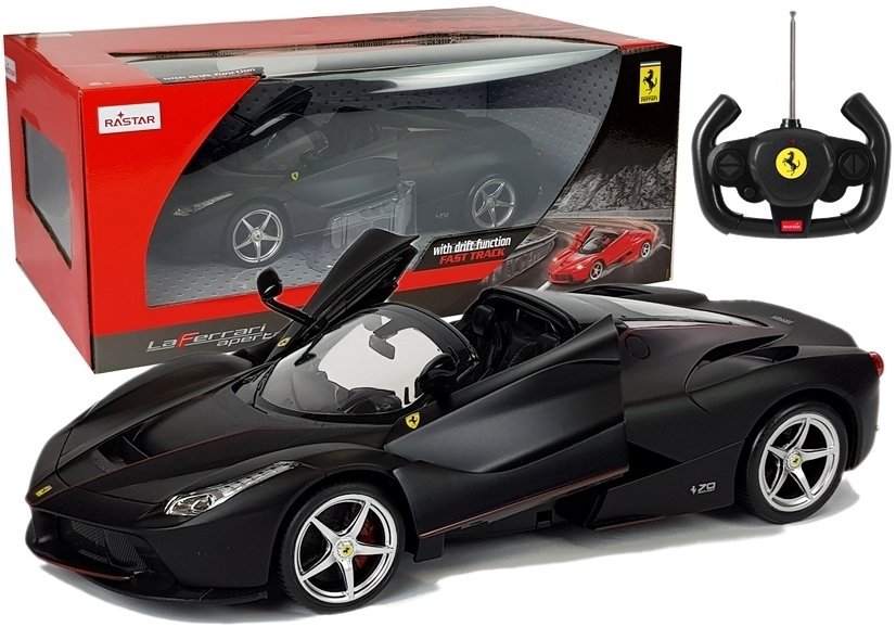 R/C Ferrari Aperta Rastar 1:14 nuotolinio valdymo pulteliu valdomas automobilis, juodos spalvos.