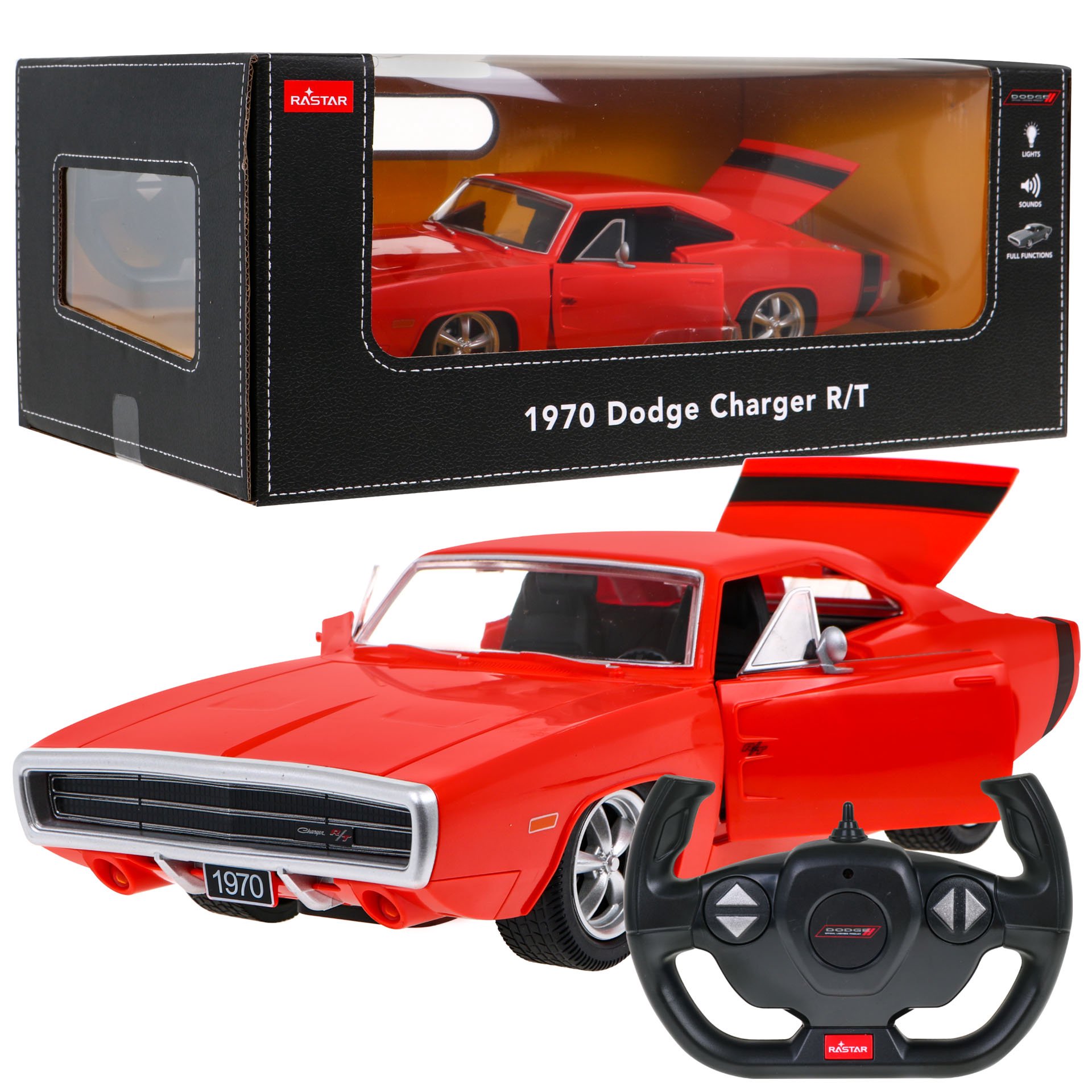 Nuotoliniu būdu valdomas automobilis Dodge Charger, 1:16, raudonas