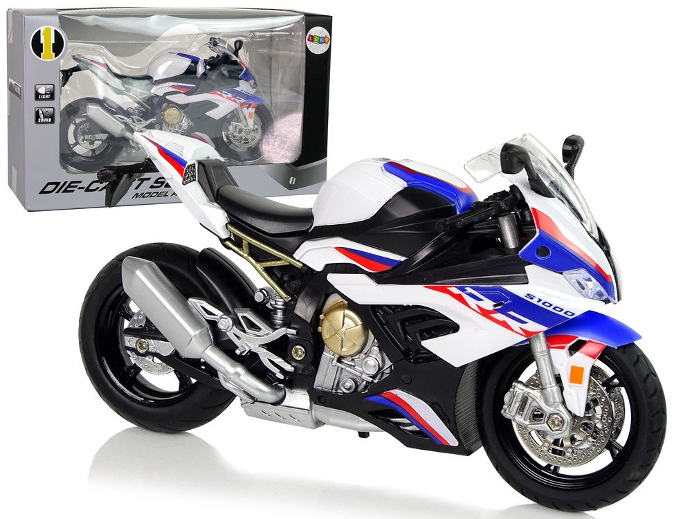 Žaislinis motociklo modelis BMW S1000RR, baltas