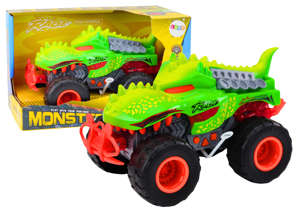 Automobilis žalias dinozauras T-Rex su šviesomis ir garsais