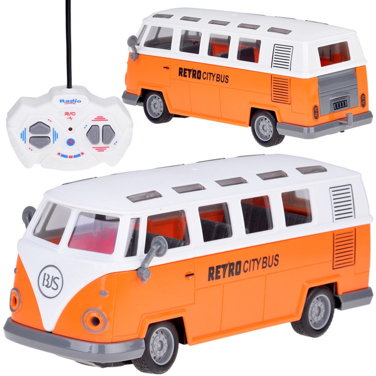 Retros stiliaus autobusas su nuotolinio valdymo pulteliu, oranžinis