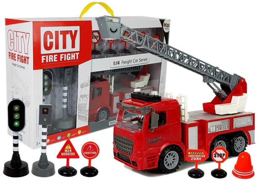 Žaislinis gaisrinės automobilis su kelio ženklais "City Fire Fight"
