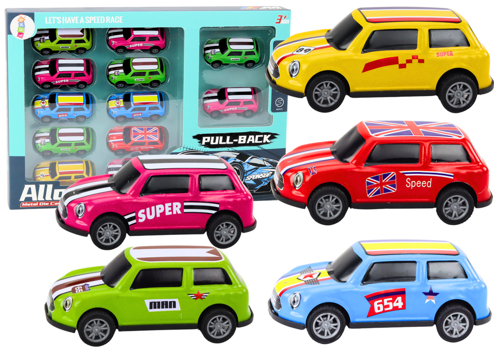 Spalvotų traukiamų automobiliukų rinkinys, 12 vnt.