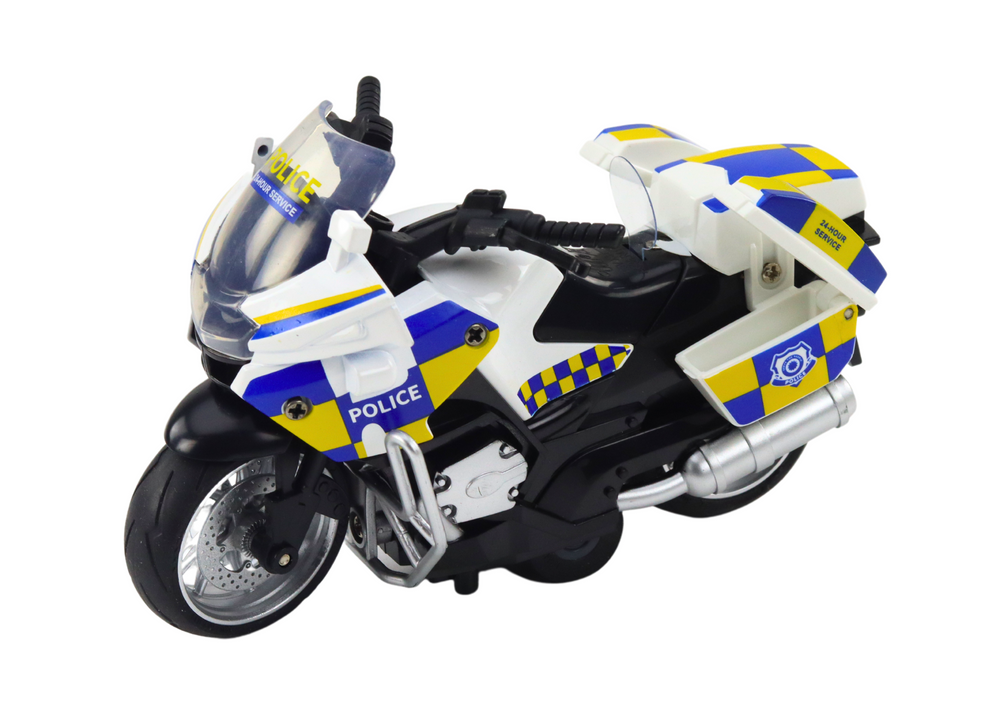 Policijos motociklo modelis su traukimo mechanizmu