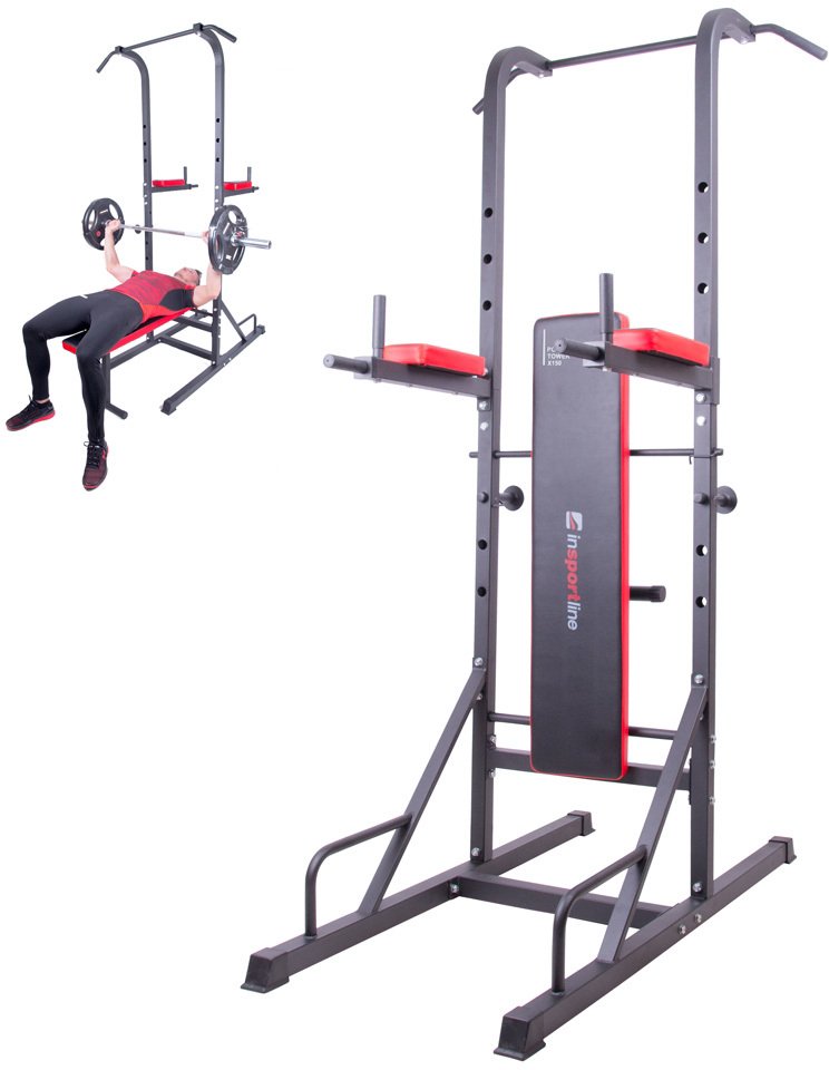 Multifunkcinis treniruoklis su suoleliu, skersiniu ir lygiagretėmis inSPORTline Power Tower X150