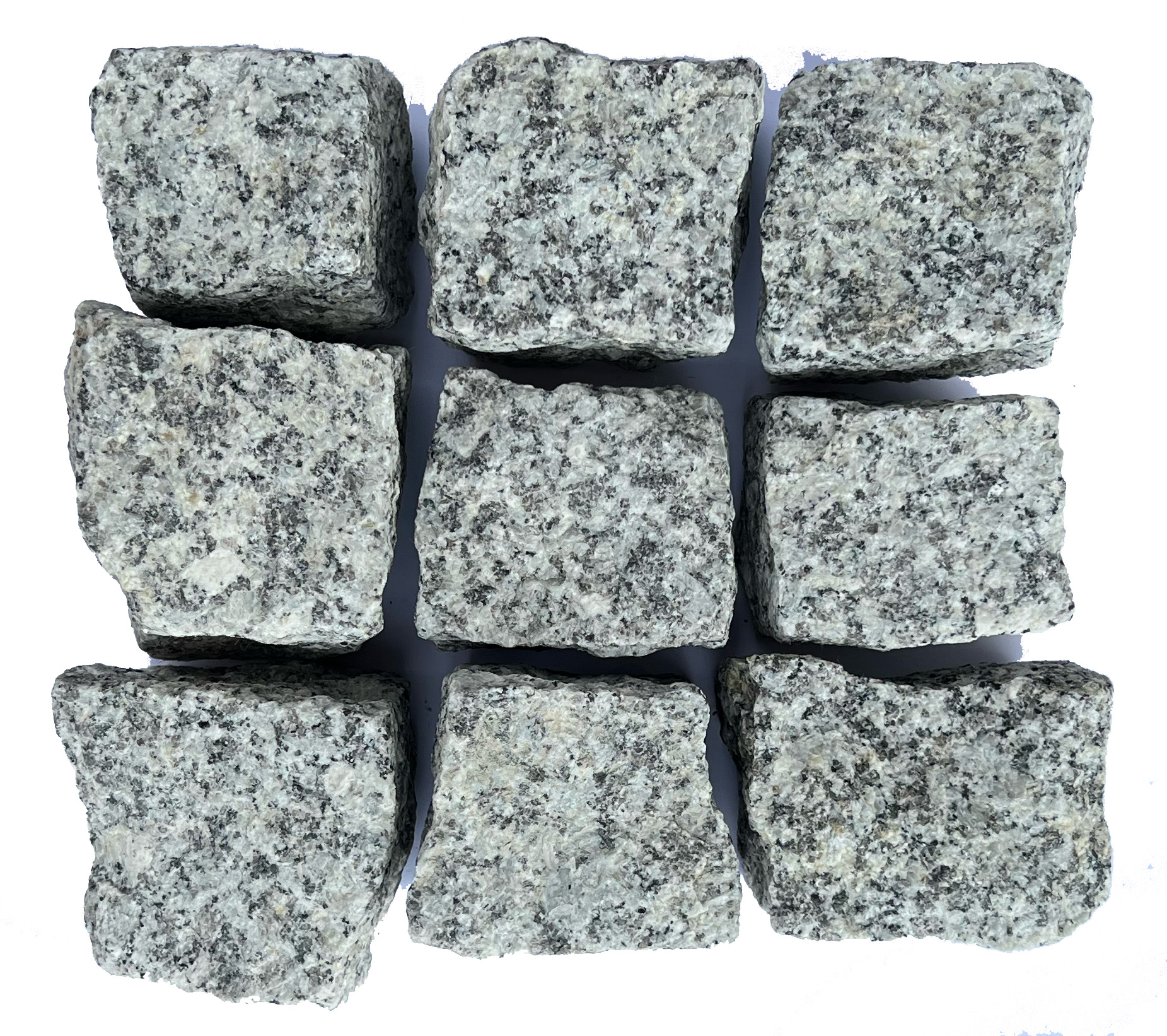 Pilkos granito trinkelės, 5x5x5 cm, 1t