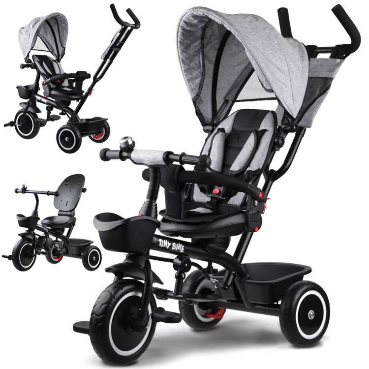 Triratukas su stogeliu Tiny Bike 3in1 pilkas