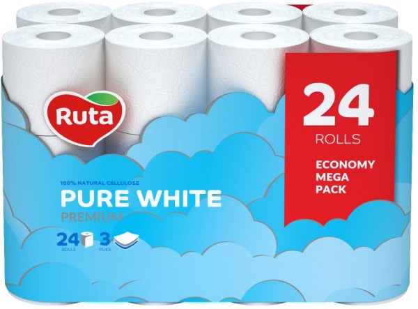 Tualetinis popierius 3 sluoksnių RUTA Pure White(24 rul)