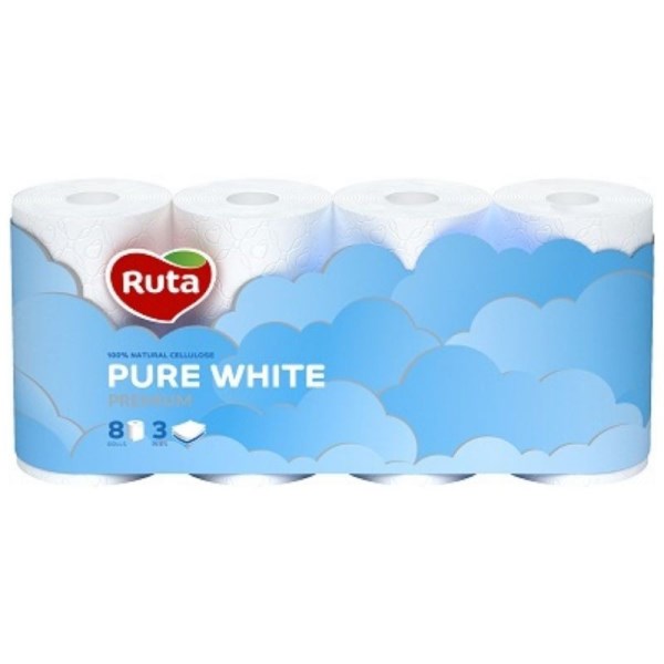 Tualetinis popierius 3 sluoksnių RUTA Pure White(8 rul)