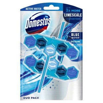 WC valiklis-gaiviklis DOMESTOS DUO Blue Water Ocean, 2 x 50 g