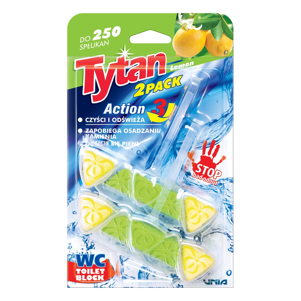 Pakabinamas WC valiklis-gaiviklis Tytan Action 3 Lemon 2 x 40 g