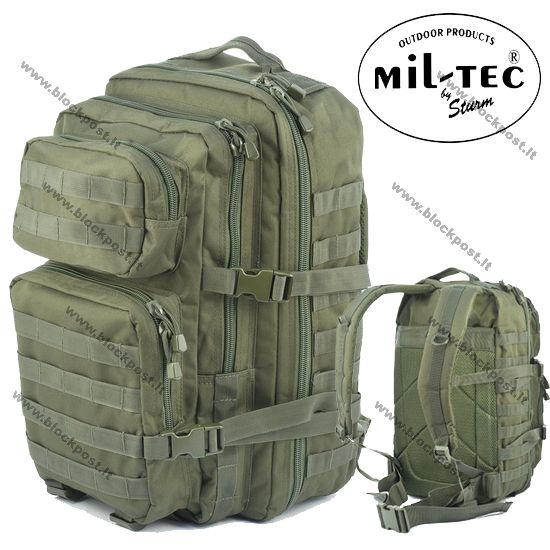 Kuprinė Mil-tec Assault LG, žalios spalvos 36 L .