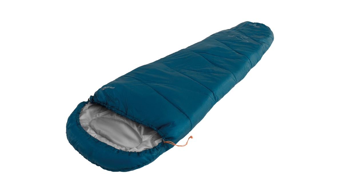 Miegmaišis Easy Camp Starling, 210x75x50 cm, -5 iki 12 °C, dvipusis atviras galas, automatinis užraktas, mėlynas