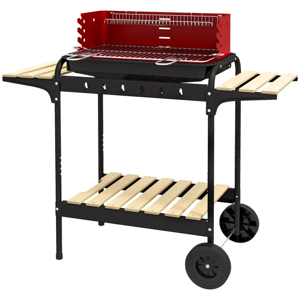 Medžio anglių kepsninė BBQ rūkykla su ratukais, 103x47x95 cm