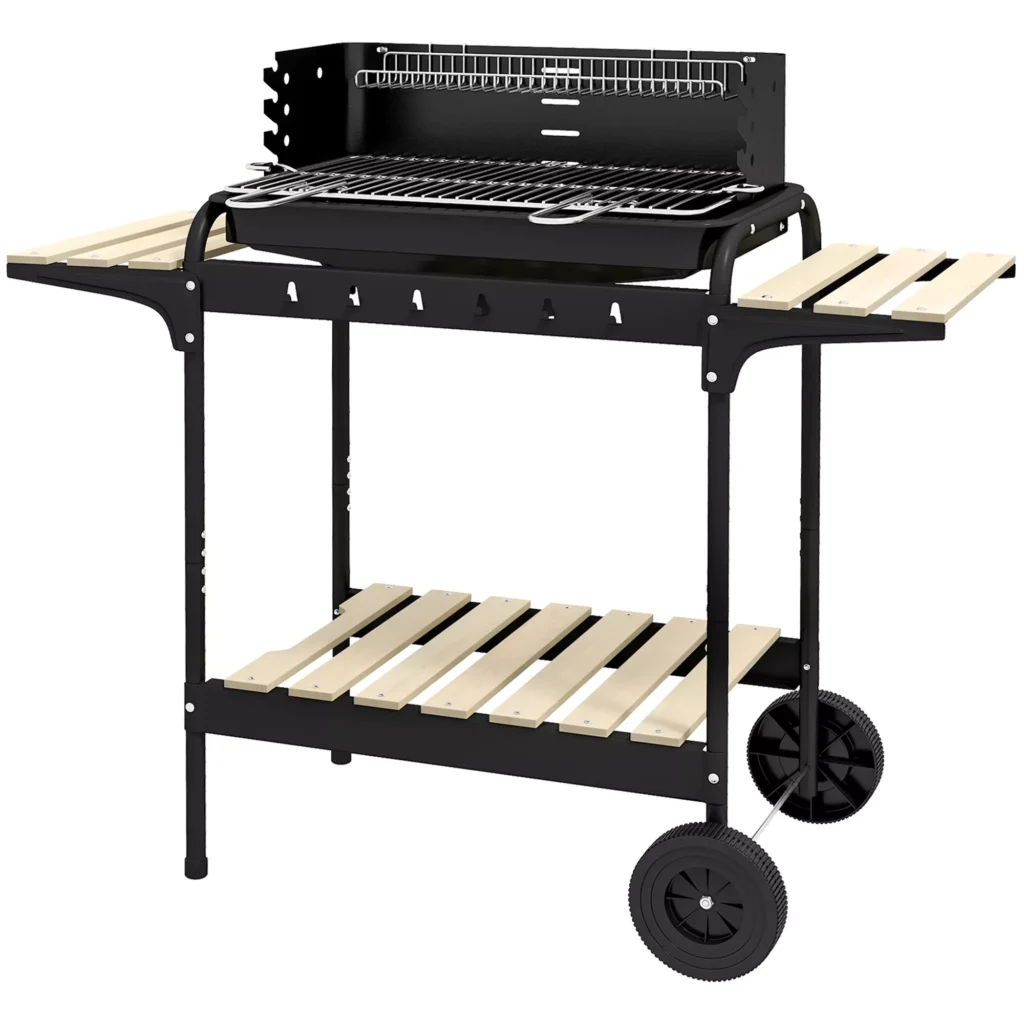 Medžio anglių kepsninė BBQ rūkykla su ratukais 103x47x95 cm