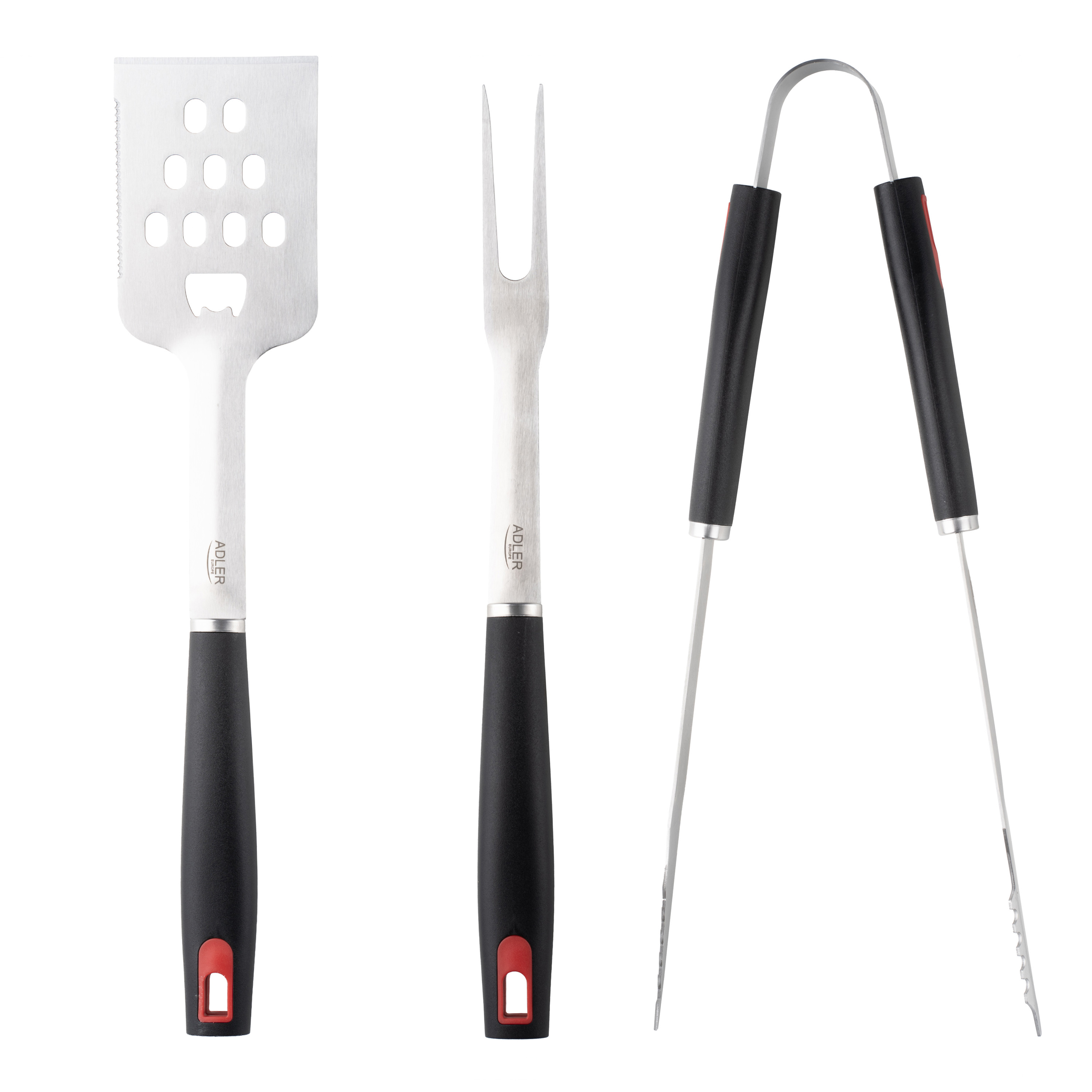 Grilio įrankių rinkinys Adler Grill Utensil Set with Carrying Case AD 6727 Grill Cutlery Set 4 vnt Stainless Steel/Black
