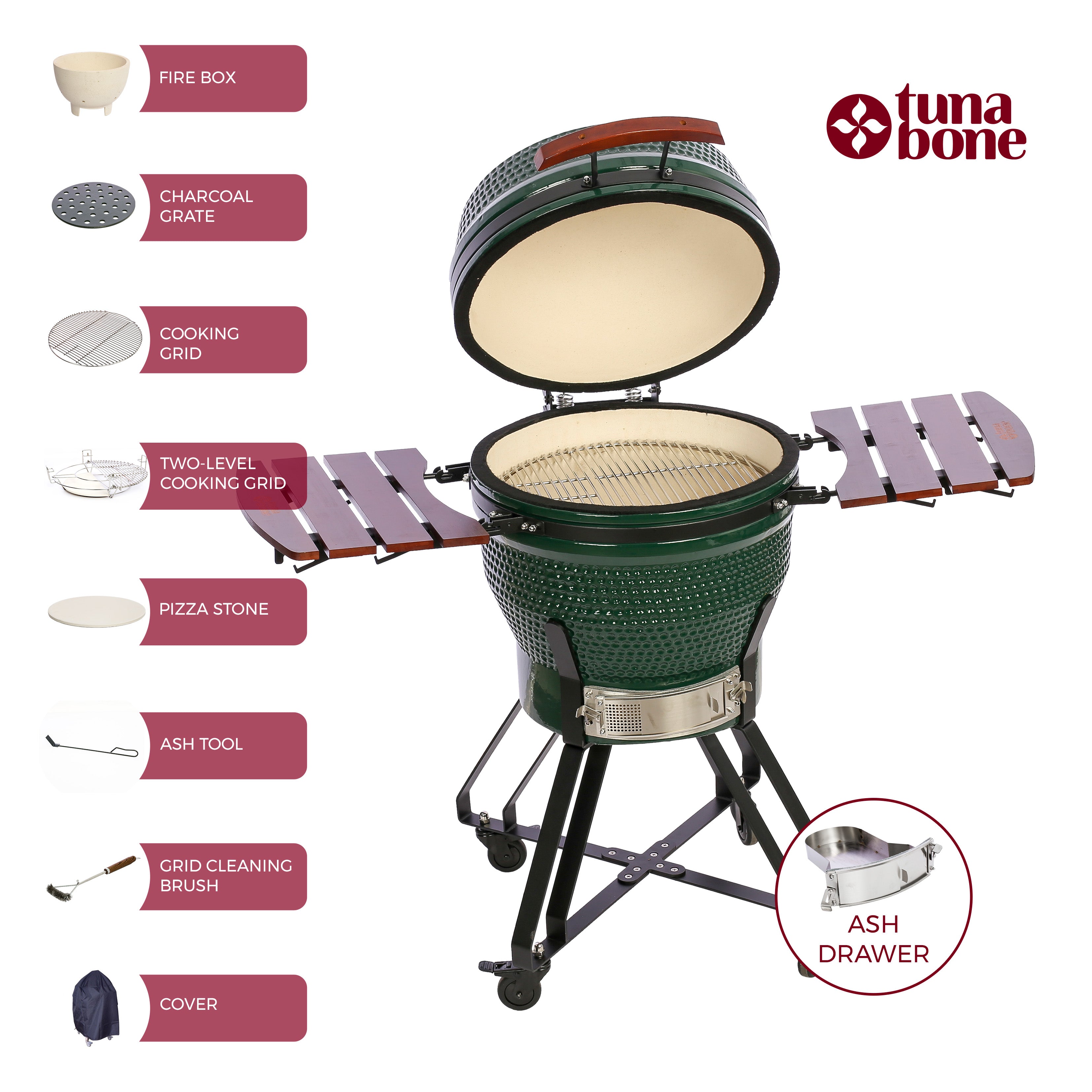 Kepsninė TunaBone Kamado Pro 22" grill Size M, Green