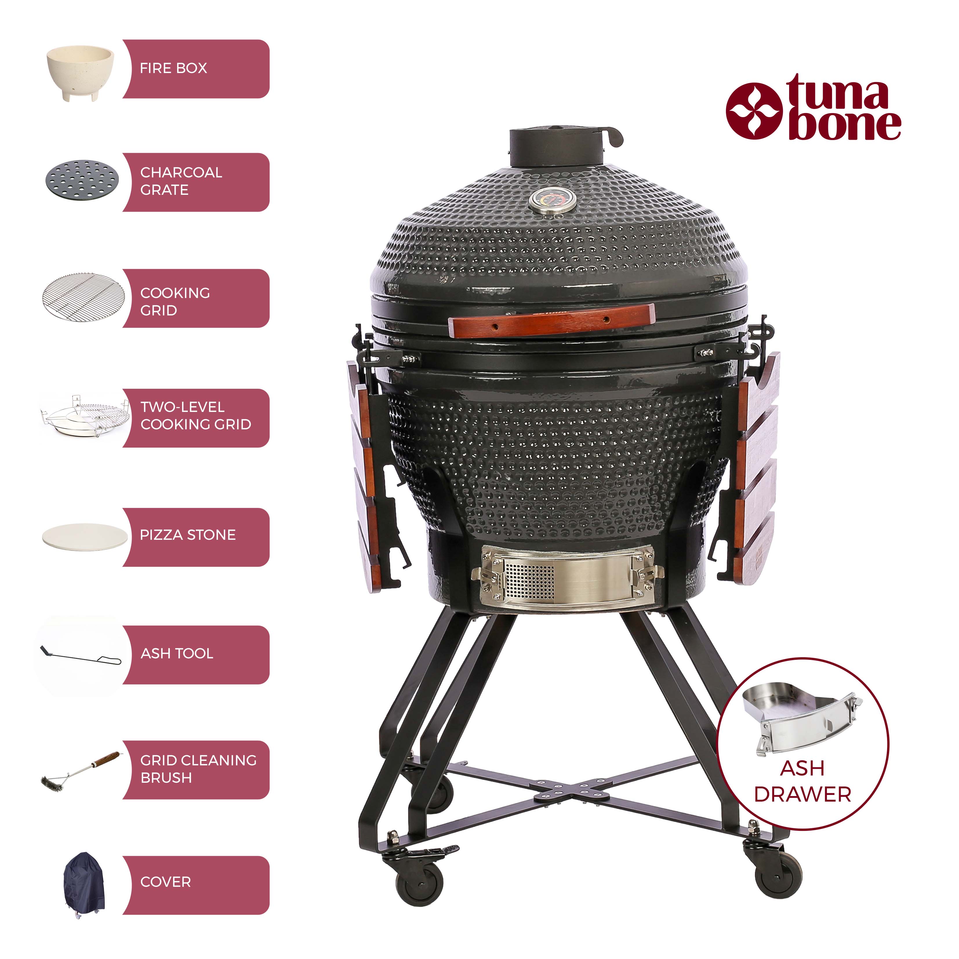 Kepsinė TunaBone Kamado Pro 24" grill Size L, Dark grey