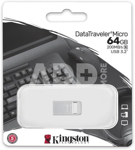 Kingston USB 3.2 Flash Drive DataTraveler micro 64 GB, USB 3.2, Silver