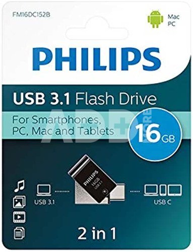 Philips 2 in 1 Black 16GB OTG USB C + USB 3.1