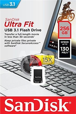 Sandisk Ultra Fit™ USB 3.1 - Small Form Factor Plug and Stay Hi-Speed USB Drive 256 GB, USB 3.1, Black