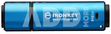 Kingston Flash Drive | IronKey Vault Privacy 50C AES-256 Encrypt | 512 GB | USB-C | Blue