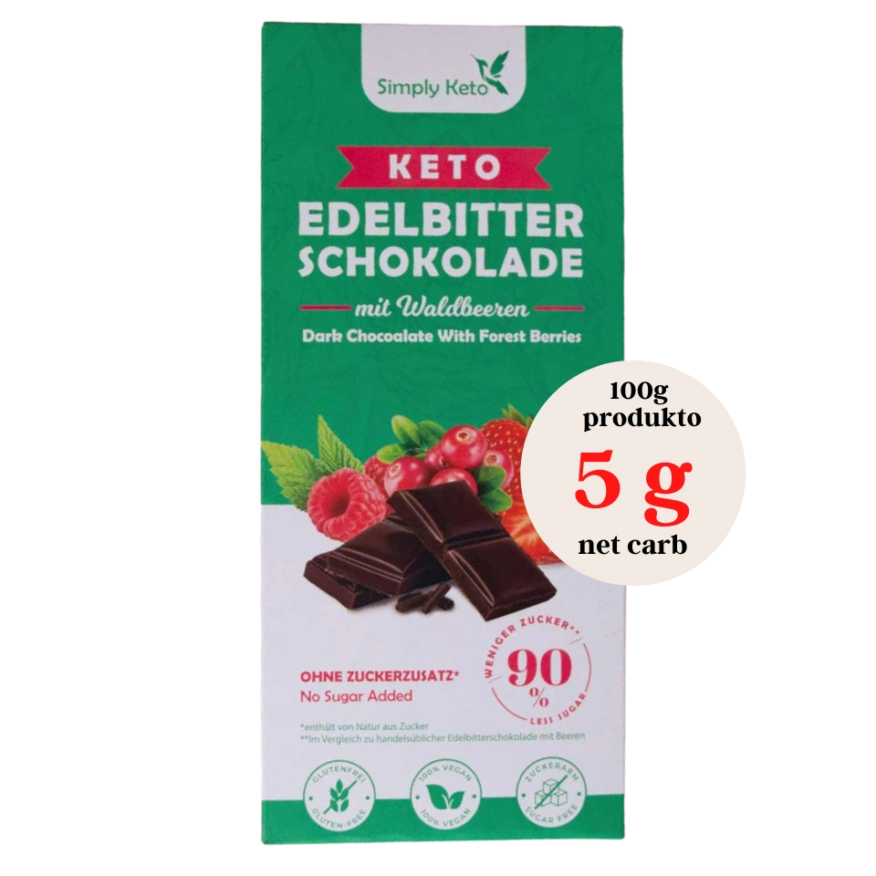 KETO juodasis šokoladas su miško uogomis, be pridėtinio cukraus | Simply keto (125 g)