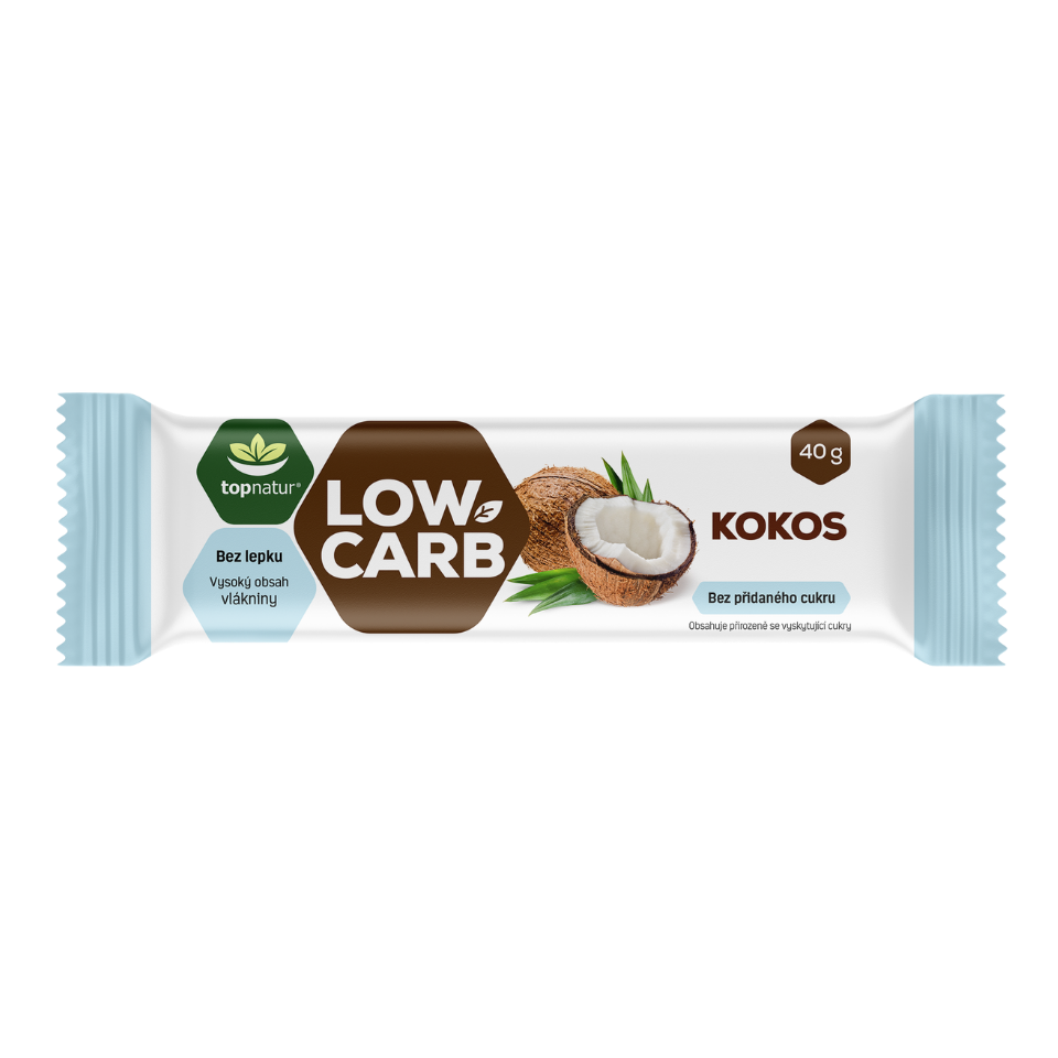 LOW CARB batonėlis su kokosu be glitimo ir be pridėtinio cukraus | TopNatur (40 g)