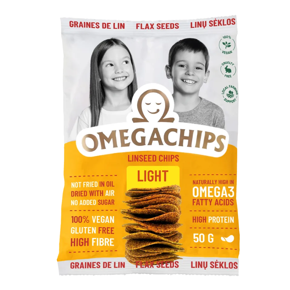 Linų sėmenų traškučiai LIGHT | Omegachips (50 g)