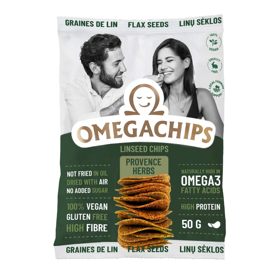 Linų sėmenų traškučiai PROVENCE | Omegachips (50 g)