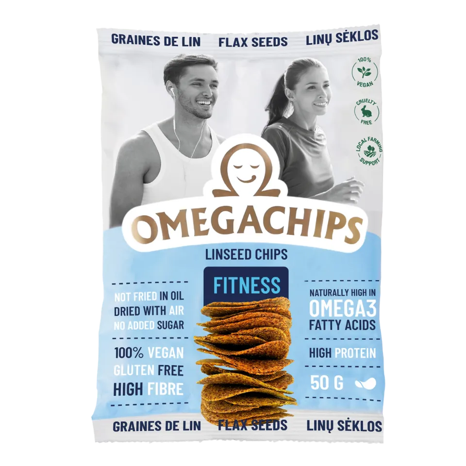 Linų sėmenų traškučiai FITNESS | Omegachips (50 g)