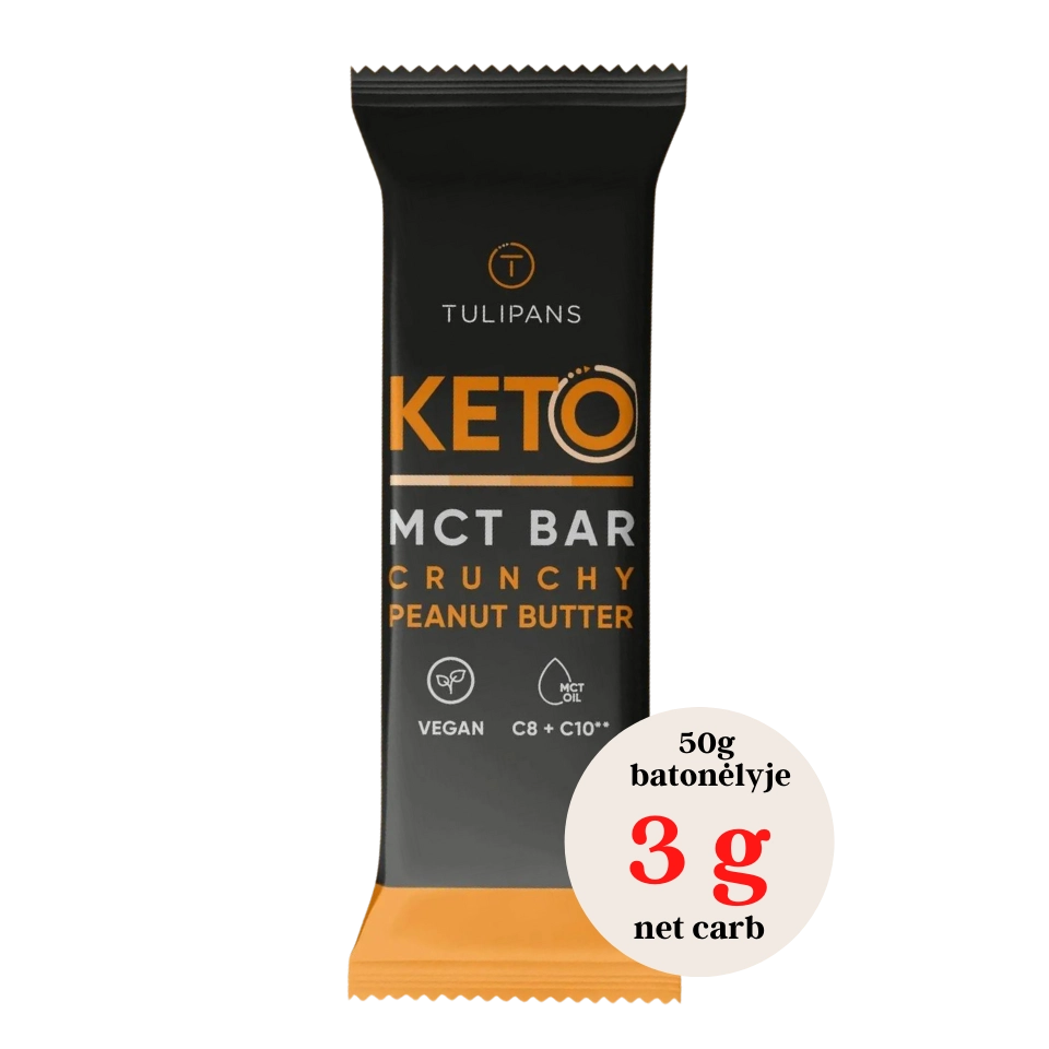 KETO traškus žemės riešutų batonėlis su MCT aliejumi | Tulipans (50 g)