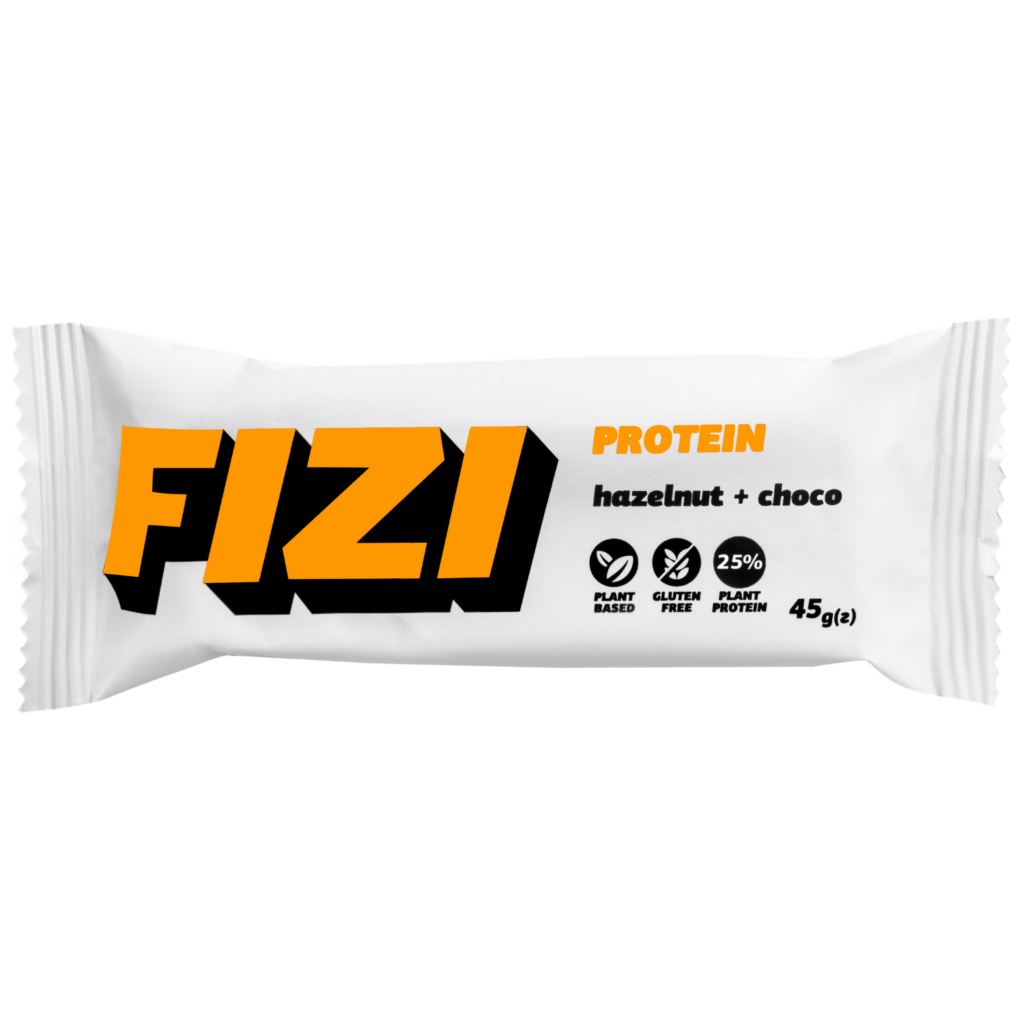 Baltymininis lazdyno riešutų batonėlis su šokolado galūra "HAZELNUT + CHOCO" | Fizi (45 g)