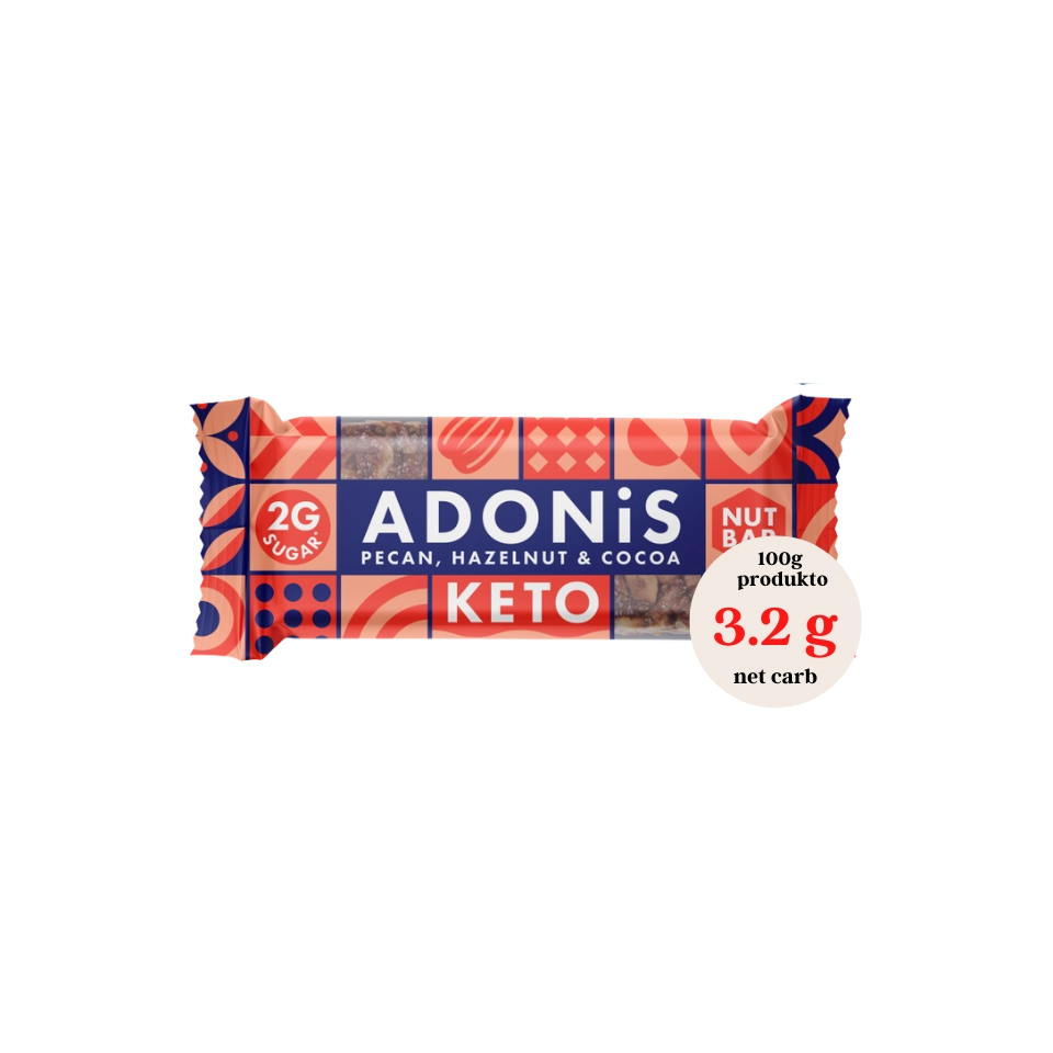 KETO pekano, lazdyno riešutų ir kakavos batonėlis | Adonis (35 g)