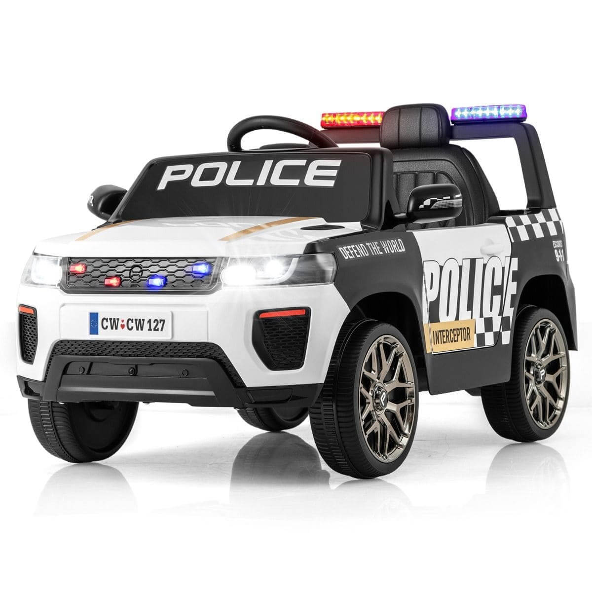 Vaikiškas Elektrinis Policijos Automobilis Su LED Šviesomis Ir Nuotoliniu Valdymu