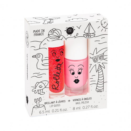 Nailmatic Kids HOLIDAYS Rollette Nail Polish Duo Set Nagų lako ir lūpų blizgio rinkinys, 1vnt.