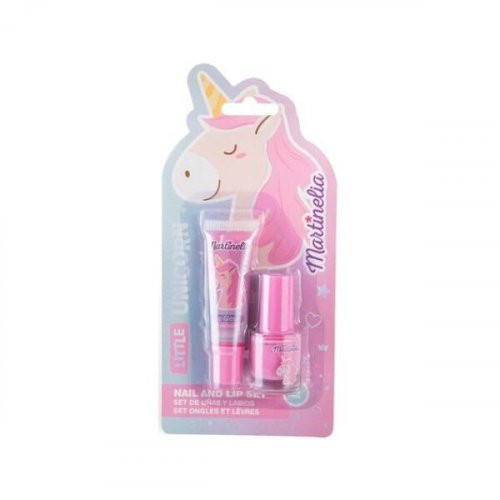 Martinelia Little Unicorn Lip Gloss + Nail Polish Rinkinys nagų ir lūpų priežiūrai vaikams, Strawberry