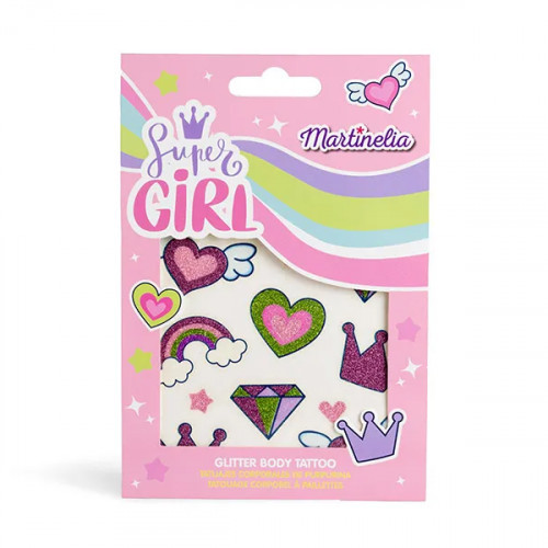 Martinelia Glitter Body Tattoo Tatuiruočių rinkinys vaikams, Super Girl