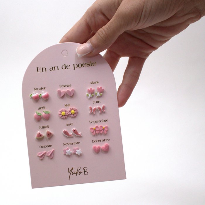 Yuko B. - keramikiniai auskarai - Set of 12 pairs of ceramic earrings - A Year of Pink Poetry