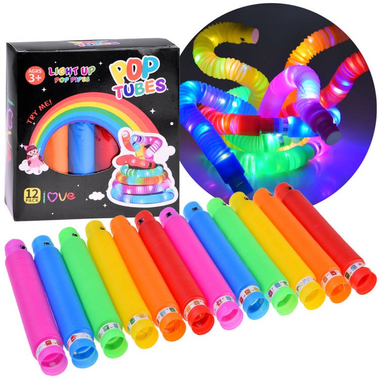 Šviečiantys sensoriniai vamzdeliai POP TUBE LED 12 vnt