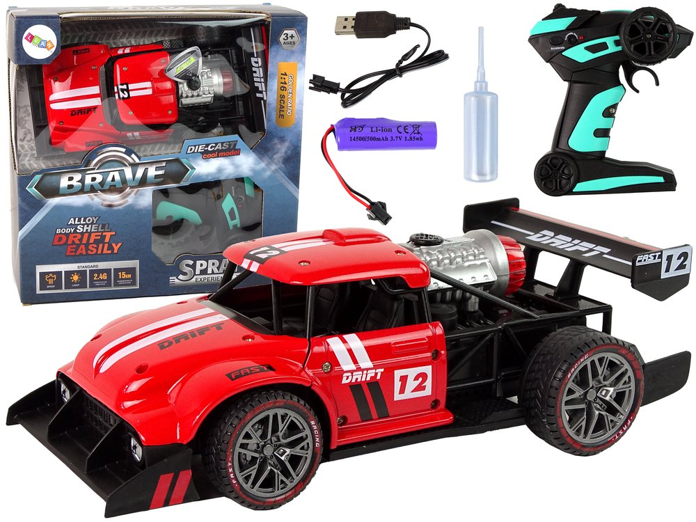 BRAVE nuotoliniu būdu valdomas sportinis automobilis R/C 1:16, raudonas