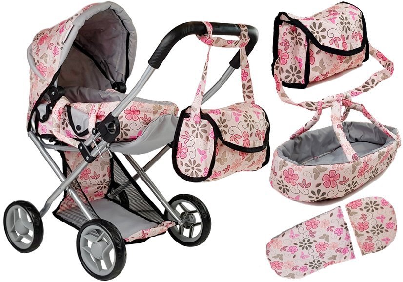 Lėlių vežimėlis ABC ŽAISLAI "Alice Doll Pram", gėlėtas