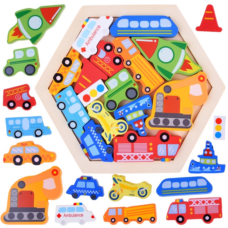 Spalvota medinė dėlionė - transportas