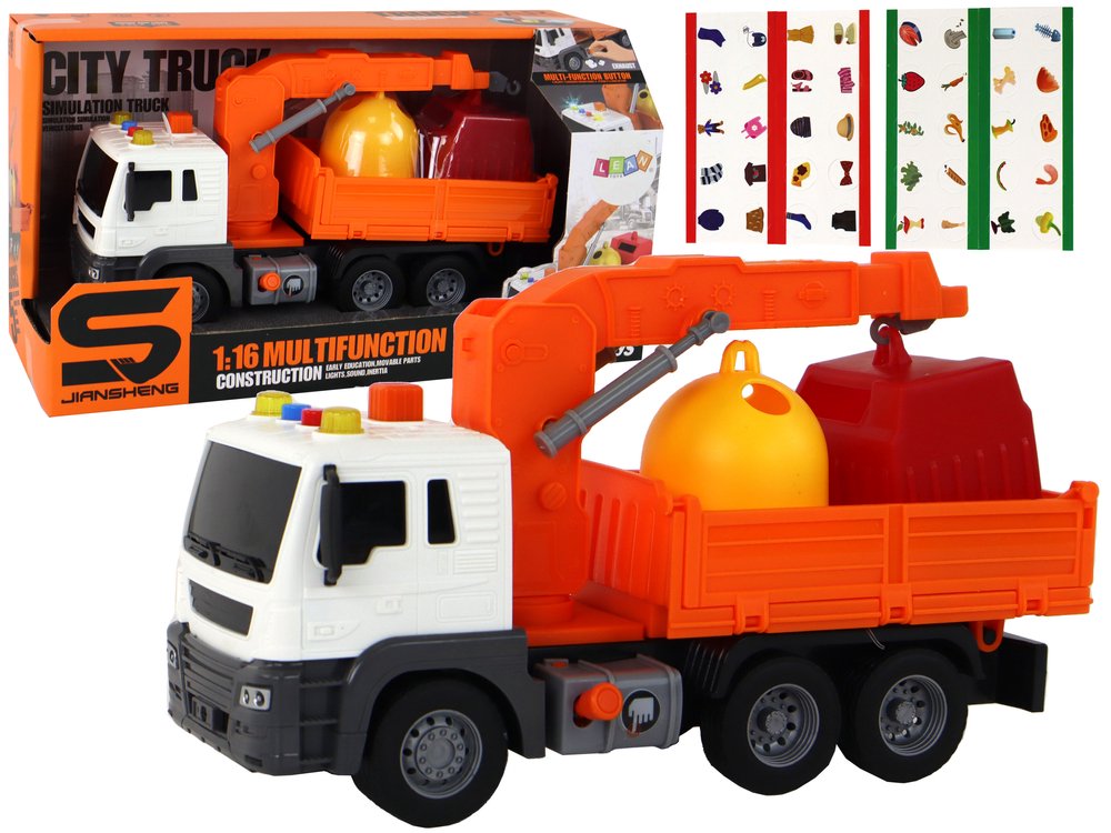 Sunkvežimis su kranu ir garso efektais, oranžinis