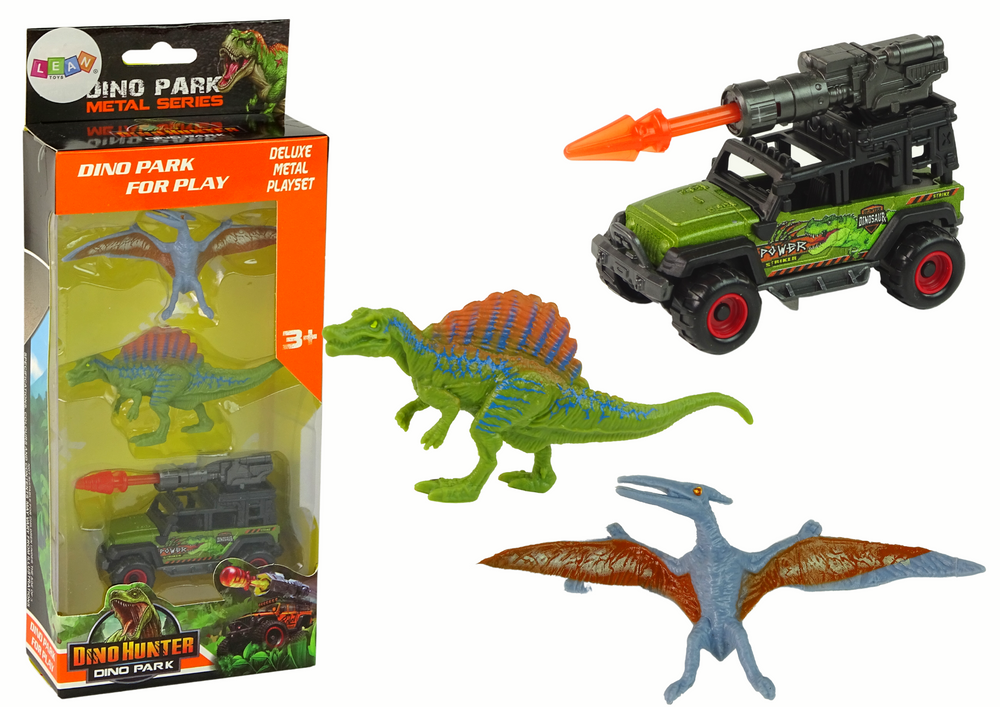 Dinozaurų figūrėlių ir automobilio rinkinys, oranžinis