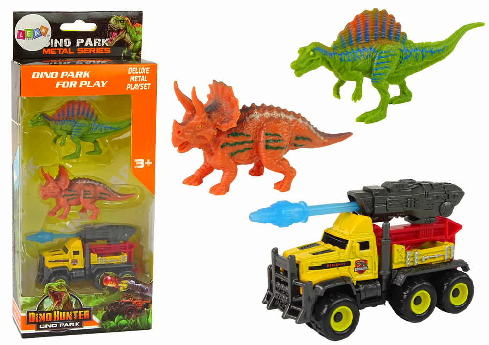 Dinozaurų figūrėlių ir automobilio rinkinys, geltonas
