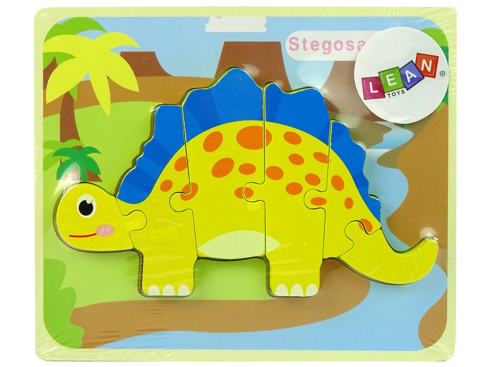 Medinė dėlionė, geltonas stegozauro dinozauras