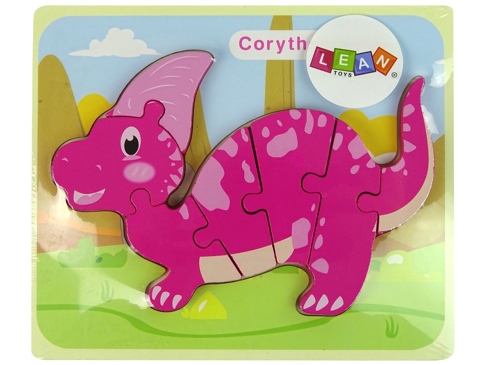 Medinė dėlionė Corythosaurus dinozauras, rožinis