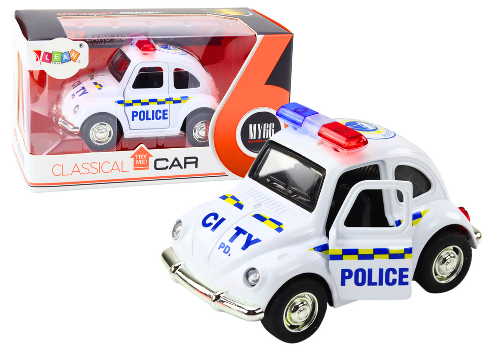 Klasikinis policijos automobilis, baltas